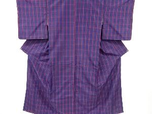 未使用品　格子織り出し米沢紬着物